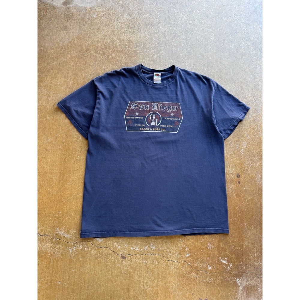 Vintage Y2K San Diego Beach & Surf Co Pin Up Girl Skate T-Shirt XXL Blue